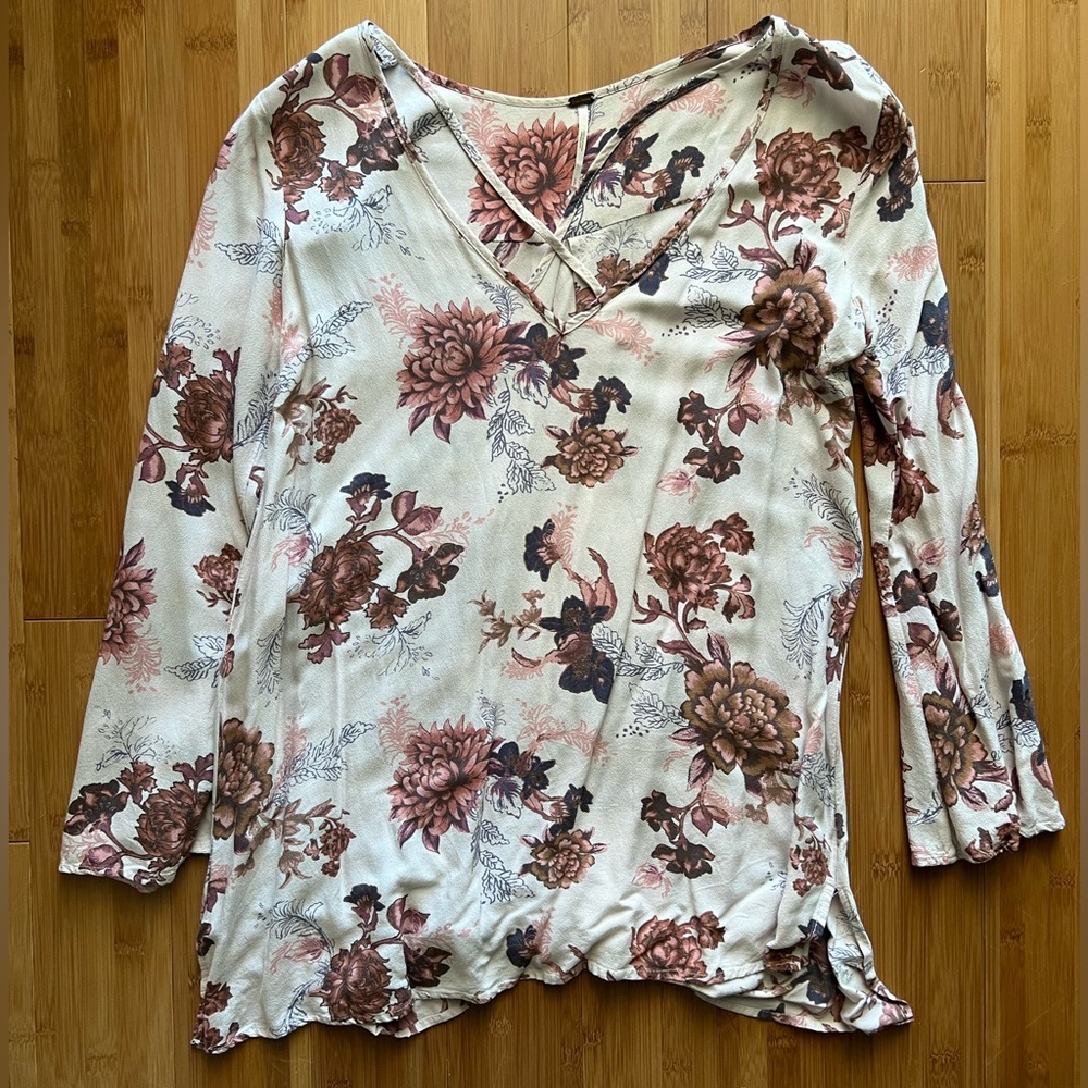 Free People Cream Wrap Blouse with 3/4 Sleeves